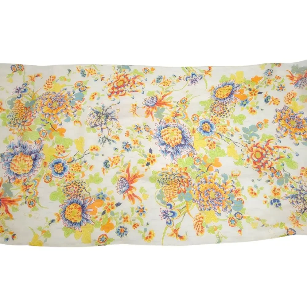 Polo Ralph Lauren Scarf Wrap Floral Botanical Ramie Lightweight Sheer Fringe